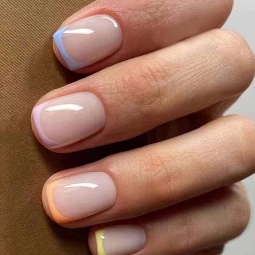 Hkanlre Short Press on Nails French Fake Nails Acrylic Candy Square False Nails Full Cover Nails for Women and Girls 24PCS
