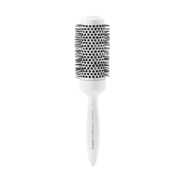 Cricket Ultra Smooth Coconut 1.75” Thermal Ceramic Barrel Hair Brush Anti-Static Heat-Resistant Hairbrush for Blow Drying, Curling and Styling All Hair Types White