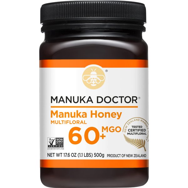 MANUKA DOCTOR - MGO 60+ Manuka Honey Multifloral, 100% Pure New Zealand Honey. Certified. Guaranteed. RAW. Non-GMO (17.6oz)