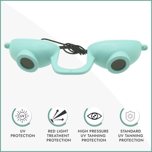 Super Sunnies EVO Flex Tanning Goggles - FDA Compliant Tanning Glasses - UV Tanning Bed Goggles For Tanning Eye Protection - Allows Visibility - With a Clear Case/Box (Teal)