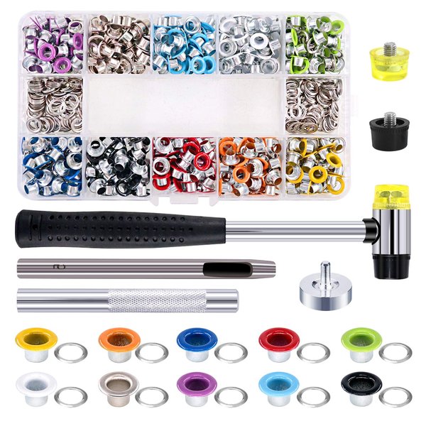 Rustark 500 Sets Grommet Kit 3/16 Inch Grommet Setting Tool Metal Eyelets Set with 4 Pieces Install Tool Kit in Storage Box for Clothes Shoes Bag Paper Leather Crafts DIY Projects (10 Colors)