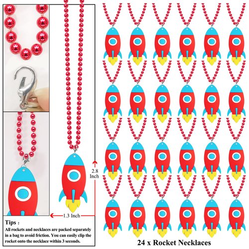 KeeStar 24 Pack Rocket Necklace Party Favors for Baby Shower, Birthday Party Goodie Bag Fillers, School Carnival Rewards, Photography Props, Home Decorations, Classroom Prize
