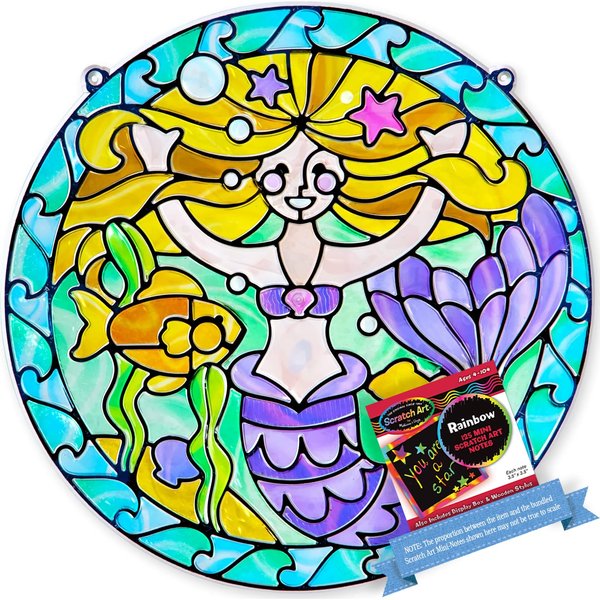 Melissa & Doug Mermaid: Stained Glass Made Easy Series & 1 Scratch Art Mini-Pad Bundle (09292)