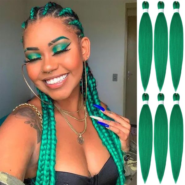 Dark Green Pre stretched Braiding Hair, 26 Inches Kanekalon Box Braids Hair Extensions, 6 Packs Yaki Texture Braiding Hair Pre stretched