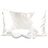 New 6pcs Satin Pillowcase Set for Hair and Skin, Queen -White ,Set Includes 2 Envelope Closure Pillowcase-1 Eye mask 3 Scrunchies- Fade Resistant