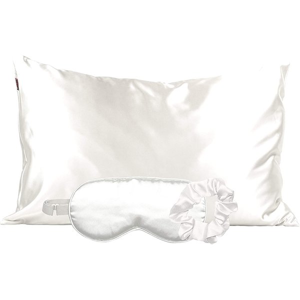 New 6pcs Satin Pillowcase Set for Hair and Skin, Queen -White ,Set Includes 2 Envelope Closure Pillowcase-1 Eye mask 3 Scrunchies- Fade Resistant