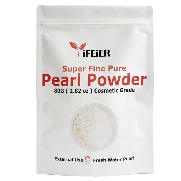 iFEiER Pure Freshwater Pearl Powder for Skincare and Homemade Cosmetics Grade. 80g(2.82oz) SuperFine Pearl Powder for DIY lotions | creams | serums | making face mask, Natural and Oranic
