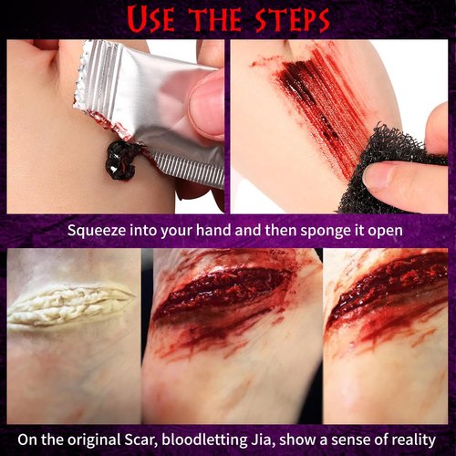 10 Pcs Dark Coagulated Fake Blood Washable,Realistic Blood Halloween Scar Scab Wound SFX Makeup for Face/Body,Safe Special Effects Cut Scary Cosplay Stage, 1.7 Fl Oz