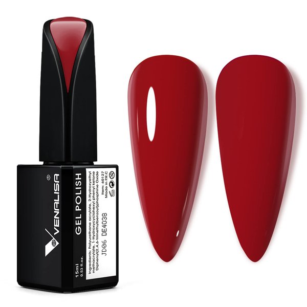 VENALISA 15ml Gel Nail Polish, Carmine Red Color Soak Off UV LED Nail Gel Polish Nail Art Starter Manicure Salon DIY at Home, 0.53 OZ