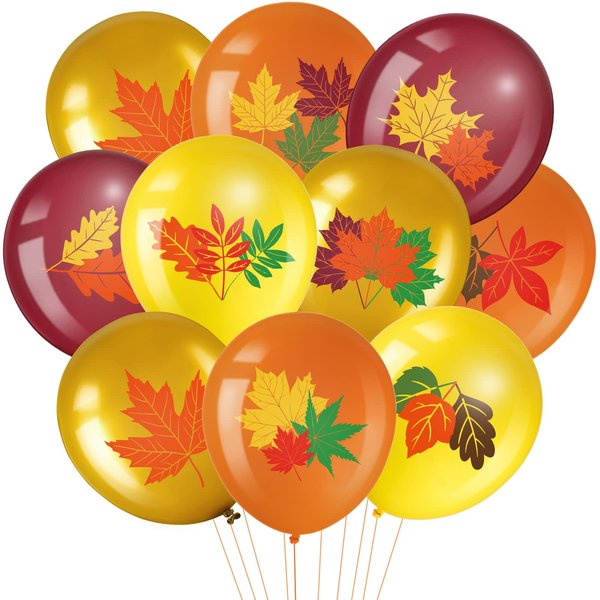 45 Pcs Fall leaves Balloons Set Fall Orange Gold Burgundy Maple Leaves Balloons Thanksgiving Balloon Decoration for Thanksgiving Autumn Maple Leaves Indoor Outdoor Birthday Party Supplies, 12 Inch