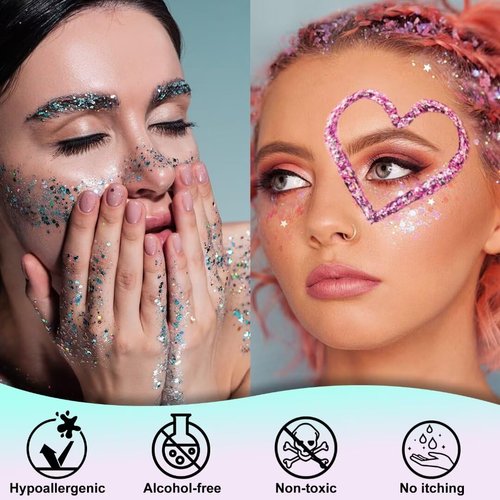 Drawdart Face & Body Glitter, Cosmetic-Grade Glitter Gel-Singer Concerts Disco Festival Rave Accessories, Chunky Hair Sparkling Glitter Gel for Women, Vegan & Cruelty Free- 50ml (White)