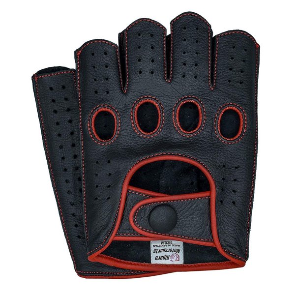 Riparo Mens Genuine Leather Reverse Stitched Half-Finger Driving Motorcycle Gloves (Medium, Black/Red)