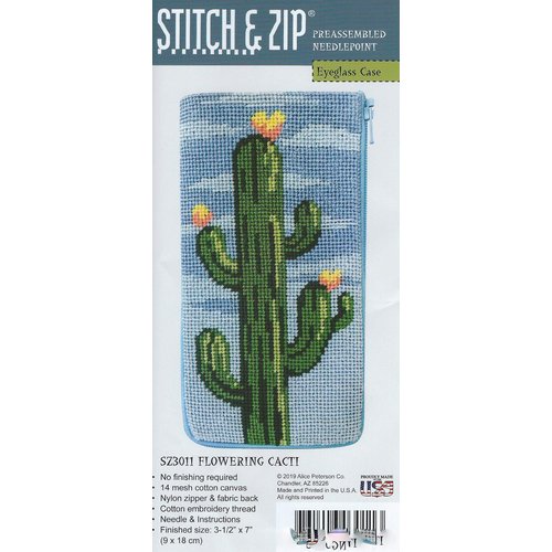 Stitch & Zip Eyeglass Case Needlepoint Kit- Flowering Cacti