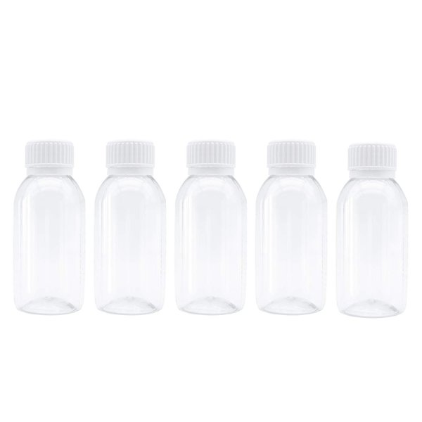 TRENDBOX Pack of 5-100ml Clear Empty PET Mini Storage 100ml/100g/100cc Bottles Hard Plastic Durable Turn Screw Cover Cap Round Filling Liquid Rhinestones Water Container