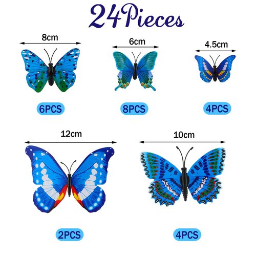 24 Pieces Butterfly Hair Clips Small Realistic Colorful Handmade 90s Hair Clips Barrette Hair Accessories for Women and Girls(Blue)