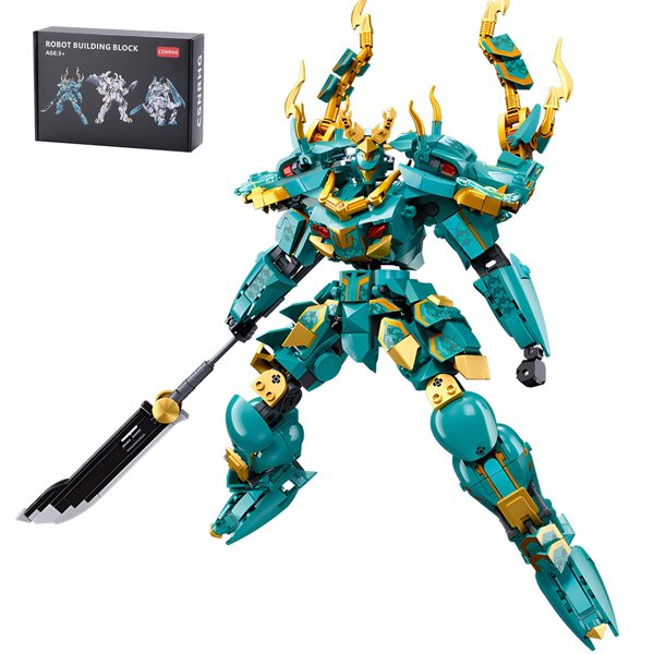 CSNRHG Green Dargon Samurai mech Robot with Long Spear Model Building Blocks Toy Set Mythical Birthday for Age 8+ Children Adults Teens 704 Pieces