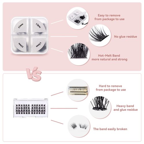 Lash Clusters, 72 Pcs Individual Cluster Lashes DIY Lash Extension 10-16mm Eyelash Clusters Volume Wispy Lashes Super Thin Band Reusable Soft & Comfortable（T10-72-D-10-16MIX）