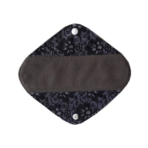 5 Pieces Charcoal Bamboo Mama Cloth/ Menstrual Pads/ Reusable Sanitary Pads (Black lace, Pantyliner (8 inch))