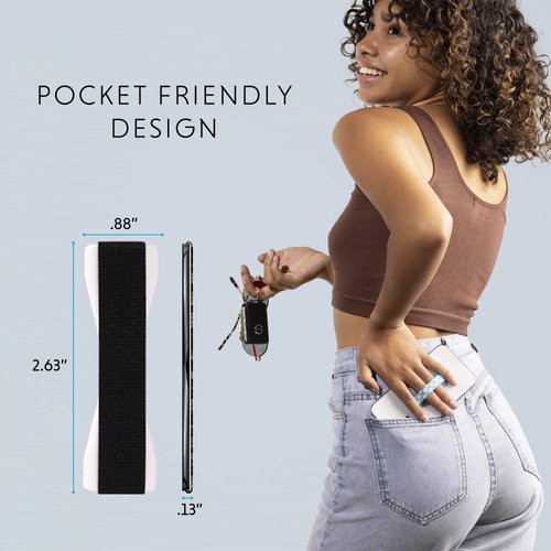 LOVEHANDLE Universal Phone Grip for Most Smartphones, Mini Tablets and Cases, Black Elastic Strap with White Base, Pack of 3, LH-01-3PackWhite