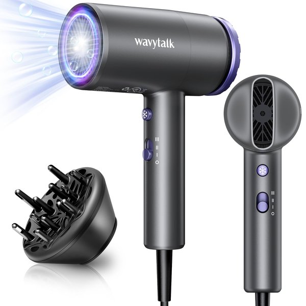 Wavytalk Professional Hair Dryer with Diffuser 1875W Ionic Blow Dryer for Fast Drying with Concentrator Lightweight, Purple.