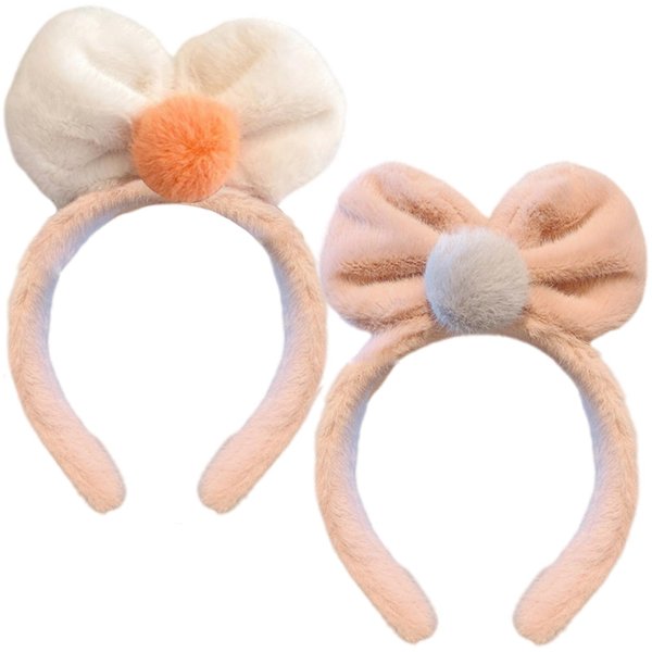 NENMATTE 2 Cute Bow Makeup Headband for Women Girls Plush Bow Washing Face Hairband,Soft Spa Hairbands Fluffy Facial Headbands Accessories for Wash Face Shower Sports Yoga