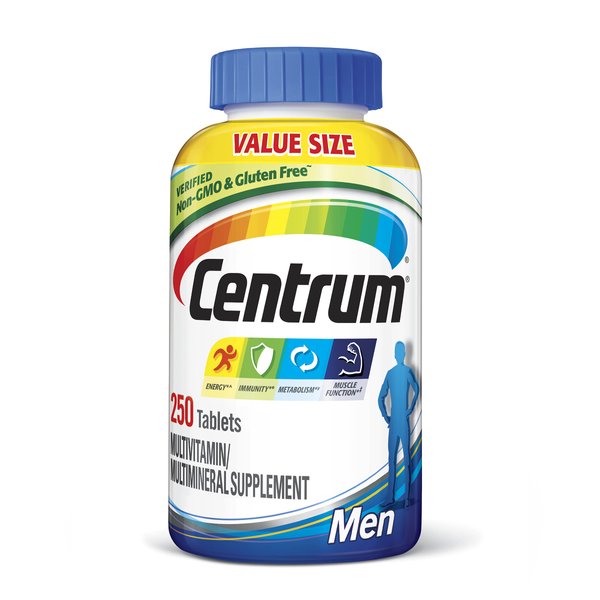 Centrum Multivitamin for Men, Multivitamin/Multimineral Supplement with Vitamin D3, B Vitamins and Antioxidants, Gluten Free, Non-GMO Ingredients - 250 Count