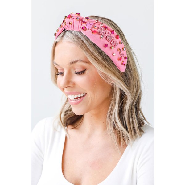 NVENF Knotted Headbands for Women, Western Cowgirl Headbands Rhinestone Crystal Knotted Headbands Cowboy Boot YEEHAW Beads Embellished Headbands Western Accessories (Pink Howdy)
