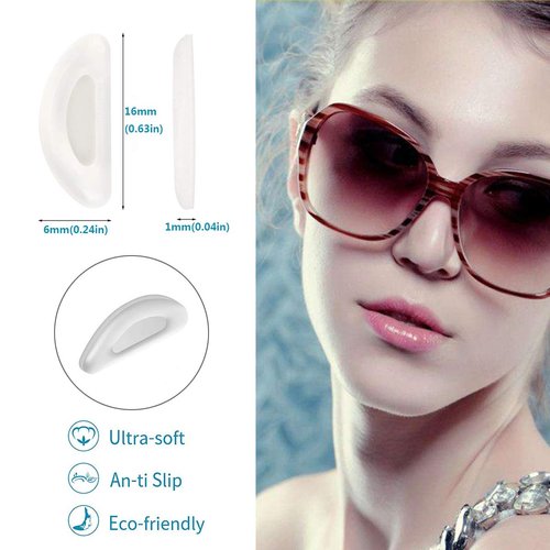 Eyeglass Nose Pads, Adhesive Anti-Slip Nose Pads, Soft Silicone Nose Pad Cushion for Glasses, Eyeglasses, Sunglasses, 12 Pairs(Clear)