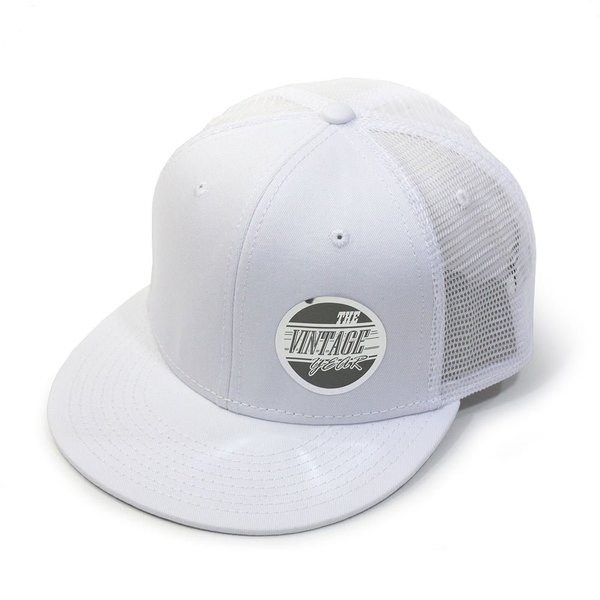The Vintage Year Plain Cotton Twill Flat Brim Mesh Adjustable Snapback Trucker Baseball Cap (White)