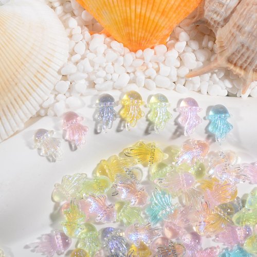 MEILINDS 100Pcs 3D Resin Flatback Nail Charms, 7 Colors Assorted Acrylic Jellyfish Nail Charms Beads Crystal Nail Art Accessories Ocean Nail Art Slices for DIY Nails Jewelry Making Crafts