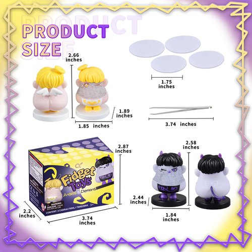 2PCS Angels and Demons Hair Plucking Fidget Toys,Shaking Bobblehead Dashboard Car Decor Car Accessories,Stress Relief Picking Toys as Halloween Party Favors Valentines Christmas Novelty Gifts