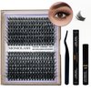 Eyelash Extension Kit 320pcs Lash Clusters Fluffy D Curl 9-16mm Mix 80D+100D Individual Lashes with Lash Bond and Seal and Remover Lash Applicator for Lash Extension Beginners by MOMOLASH