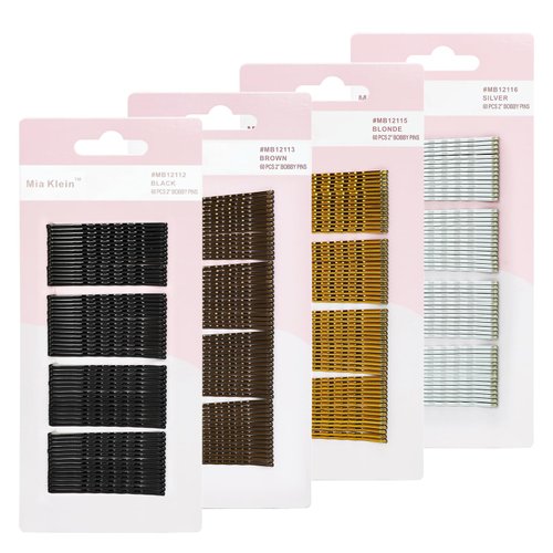 Mia Klein Bobby Pins 240Pcs 2", Hair Pins Mixed Color, Non-Slid Secure Hold Bobby pins for Girls, Women and Hair Salon, Hair Accessories for All Hair types(Black, Brown, Blonde, Silver)