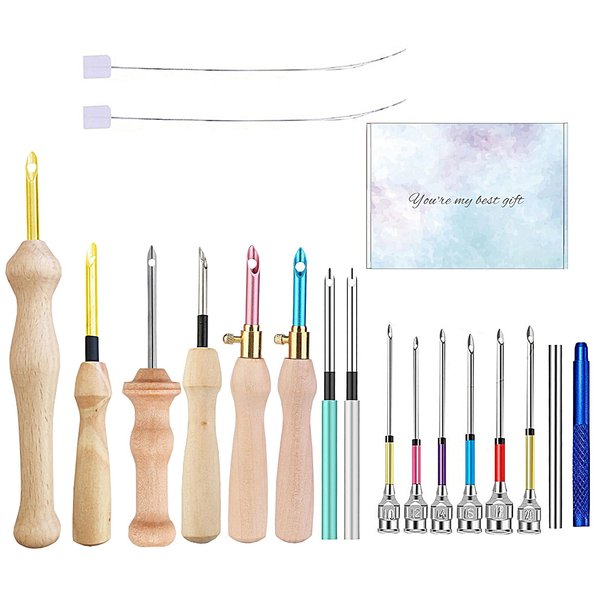 16 Piece Punch Needle Kit Punch Needle Embroidery Kits Adjustable Punch Needle Tool, Wooden Handle Embroidery Pen, Punch Needle Cloth, Punch Needle Set for Embroidery Floss Cross Stitching Beginner