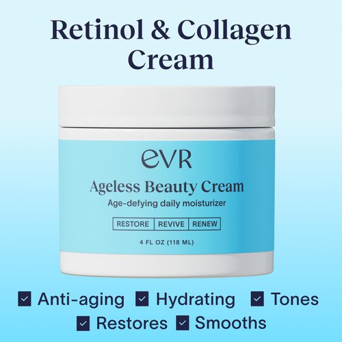 EVR BEAUTY Retinol Cream for Face (4oz) Best Facial Moisturizer for Aging Skin with Collagen and Hyaluronic Acid - Anti-Aging Face Cream for Women and Men - Day and Night - All Skin Types