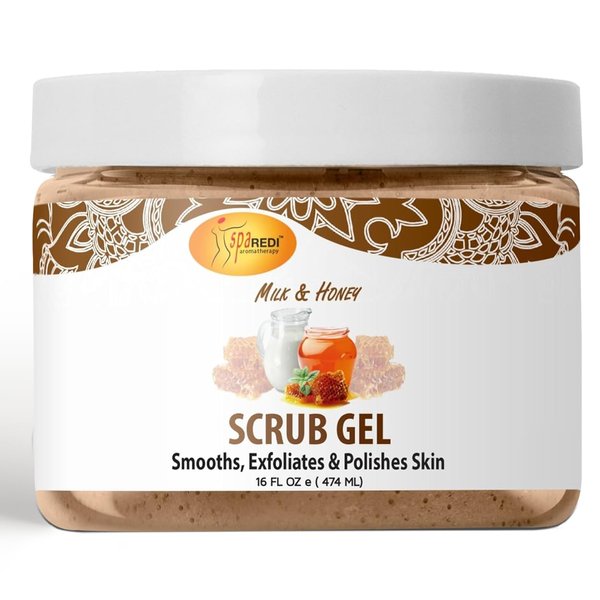SPA REDI – Exfoliating Scrub Pumice Gel, Milk and Honey, 16 Oz - Manicure, Pedicure and Body Exfoliator Infused with Hyaluronic Acid, Amino Acids, Panthenol and Comfrey Extract