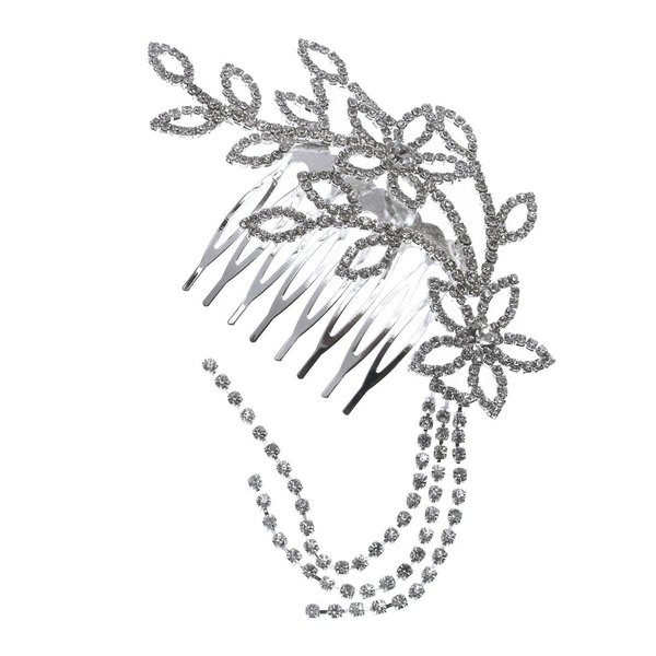 Bridal Floral Hair Piece Hair Comb Silver Tone 2781