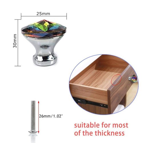 Spriak 10 Pack Drawer Knobs, 30mm Colorful Crystal Glass Cabinet Dresser Pulls Diamond Shape Cupboard Wardrobe Knob for Kitchen Bathroom Office DIY