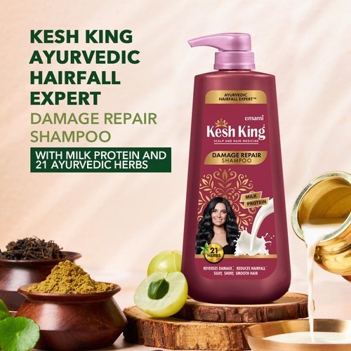 KESH KING Damage Repair Shampoo | with Milk Protein & 21 Ayurvedic Herbs | Reduces Hairfall | Nourishes Hair Roots | Provides Soft & Smooth Hairs | 20.29 Fl Oz/600 ml