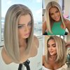 Byluxurious Ash Blonde Ombre Lace Front Wig Human Hair Bob Wig Short Highlight Balayage Straight 13x4 HD Lace Front Human Hair Wigs For Women Pre Plucked 180 Density 12Inch