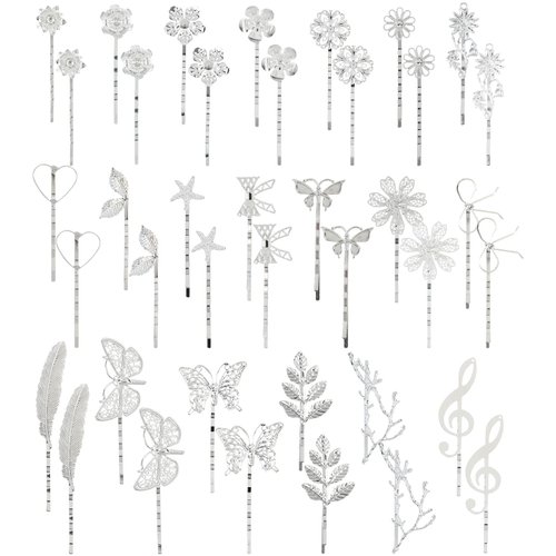 Lawie 40 Pack Silver Vintage Retro Butterfly Flower Small Metal Hair Pins Cute Hair Clips for Bang Fine Hair Holder Metal Hairpins Barrette Decorative Bobby Pins Hair Accessories for Women Girl