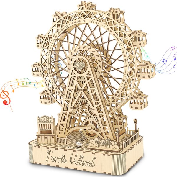 Mostop 3D Wooden Puzzles for Adults,Wooden Music Box Kits,Ferris Wheel Wood Model Kit for Adults to Build, Hand Crank Mechanical Creative Craft Gift for Adults, Stem Toy Brain Teaser Puzzles for Teens