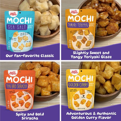 Sun Tropics Mochi Snack Bites, Variety Pack- 3.5 oz (6 Pack) | Crispy Crunchy Mochi Bites, Rice Nuggets | Mochi Puff Rice Crackers- Gluten Free & Dairy Free- No MSG Added | Asian Rice Snacks