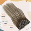 Ve Sunny Balayage Clip in Hair Extensions 22inch Real Hair Clip in Extensions Ombre Human Hair Extensions Clip ins Dark Brown to Light Brown with Blonde Balayage Clip on Hair Extensions 120g 7pcs