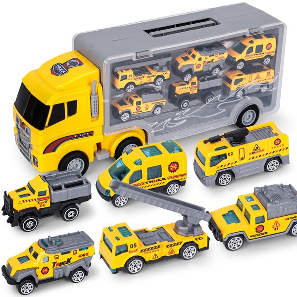 AMOR PRESENT 21PCS Construction Truck Toy Set for Boys Girls Age 1 2 3 4 5 6 Years Old, Carrier Truck with Small Engineering Toy Cars for Kids Toddler Birthday Gift