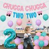Wonmelody Train Birthday Decors for 2nd Year Old Chugga Chugga Two Two Party Supplies for Girls with Chugga Chugga Two Two Banner Birthday Cupcake Toppers Train 2nd Birthday Party Suppliesfor Girl