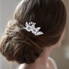 Jeairts Bride Leaf Wedding Hair Comb Silver Flower Bridal Hair Pieces Glitter Rhinestone Headpiece Crystal Hair Accessories for Brides and Bridesmaids
