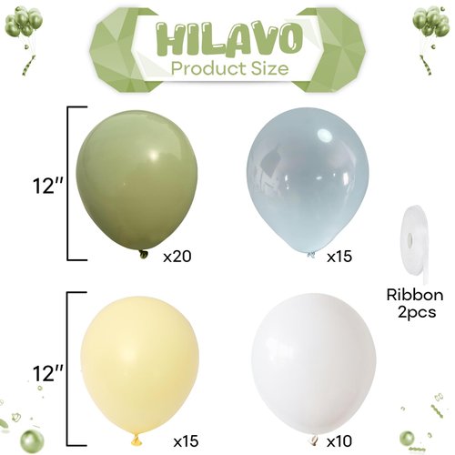 Sage Green Dusty Blue Yellow Balloons Set, 60Pcs 12 Inch Olive Green Macaron Yellow Slate Blue White Sand Cream Latex Balloons for Birthday Wedding Baby Shower Wild One Party Deocrations Supplies