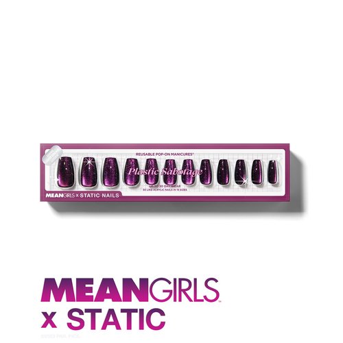 Mean Girls x Static Nails Plastic Sabotage - Reusable Pop-On-Manicures - Seamless & Natural Looking Press On Nails - Award-Winning Long-Lasting Stick On Nails