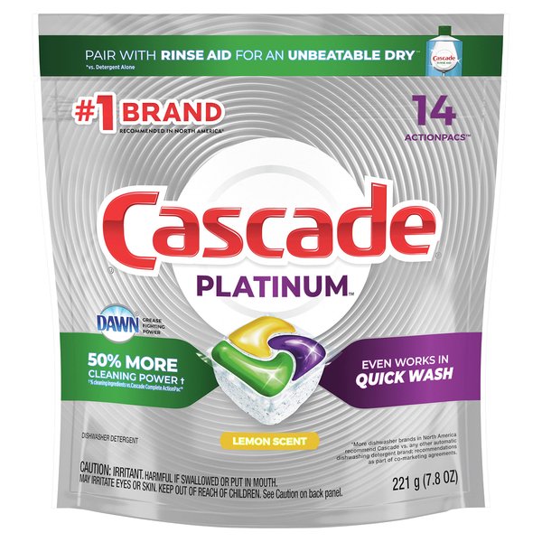Cascade Platinum ActionPacs, Dishwasher Detergent, Lemon Scent, 14Count